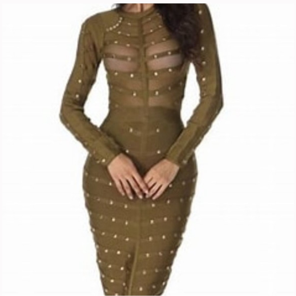 Miss Circle sheer top bodycon studded dress - Picture 2 of 12